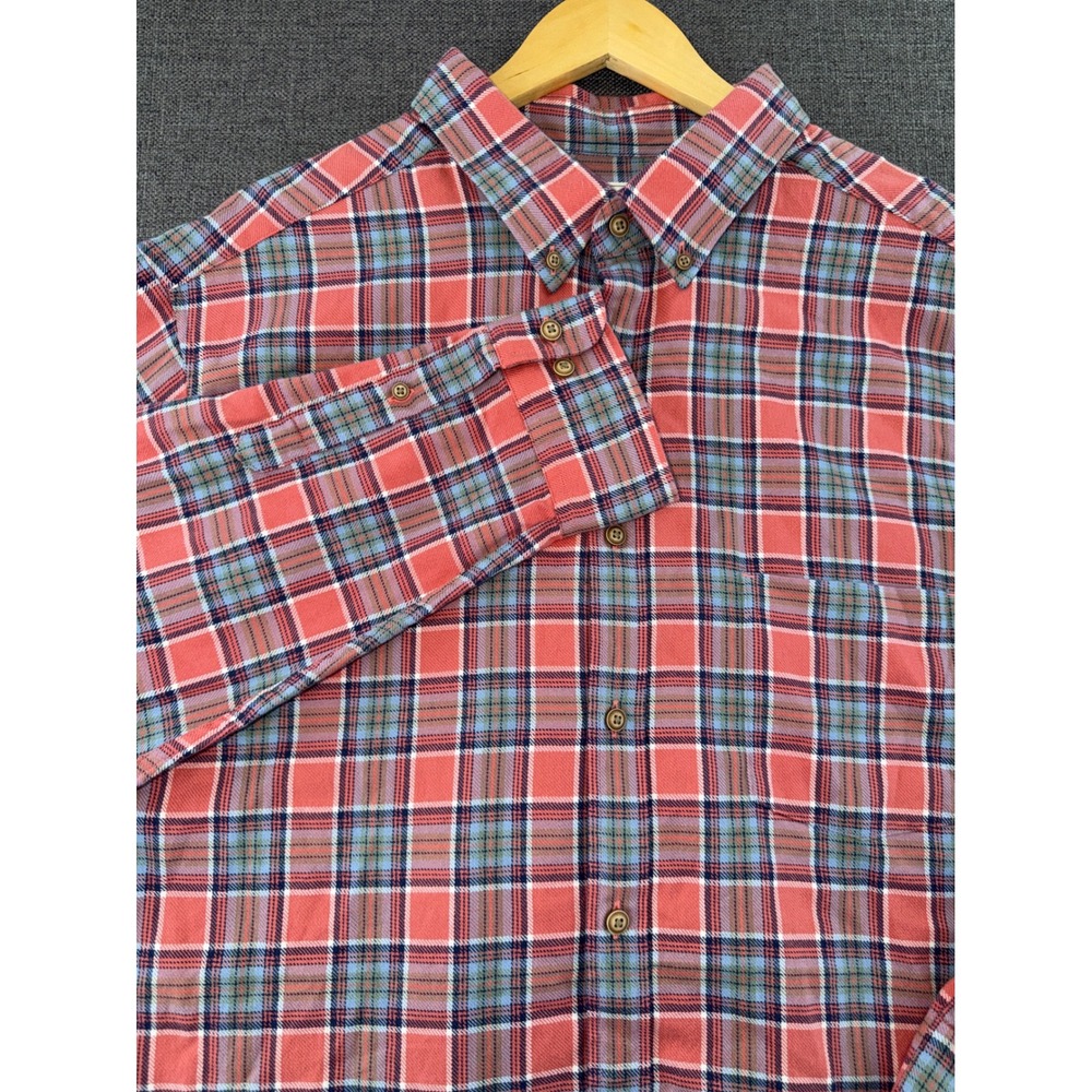 ROWM Mens 2XT Plaid Button Down Shirt Red Blue Cotton Long Sleeve Tall
